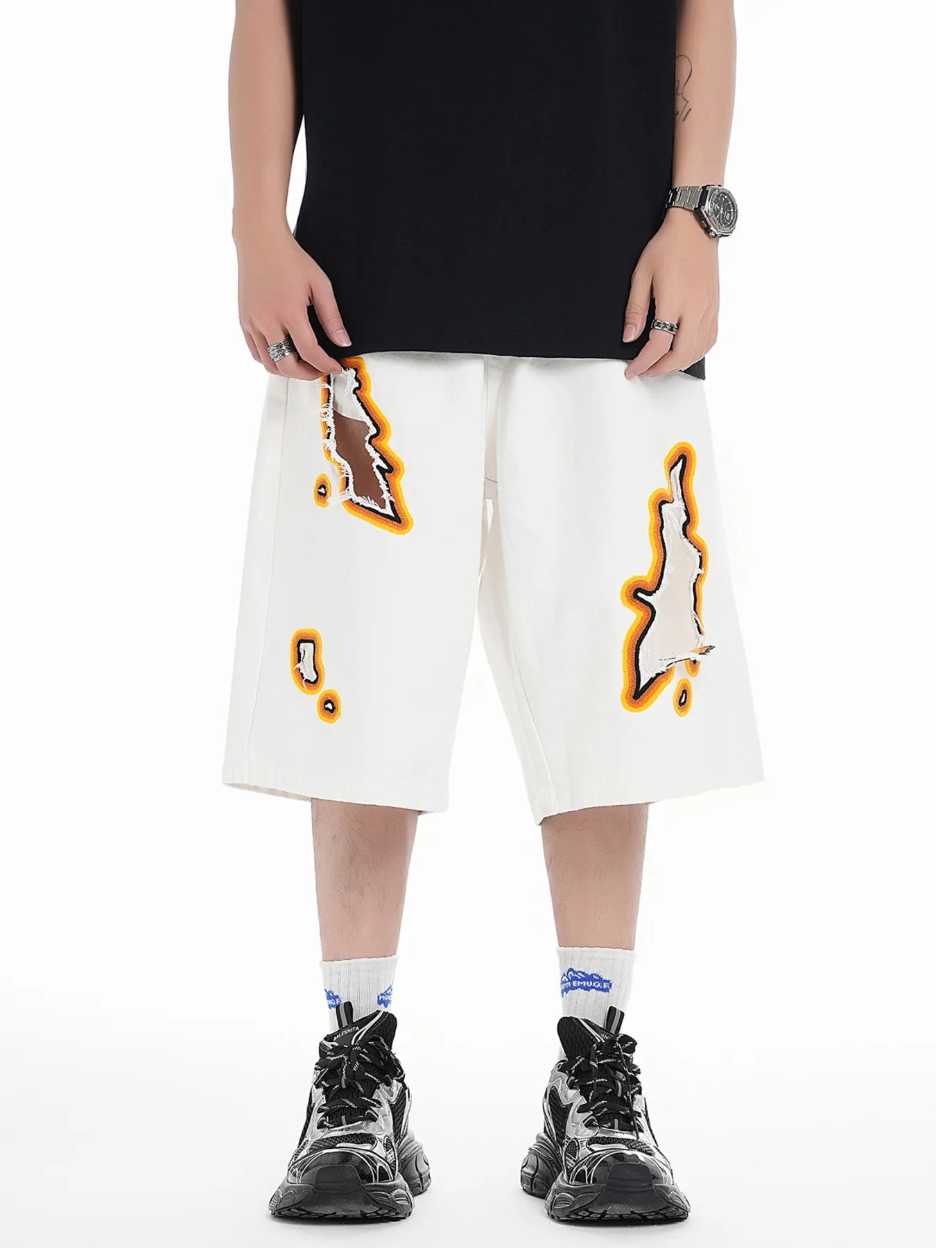 Men's Distressed Loose Fit Denim Shorts