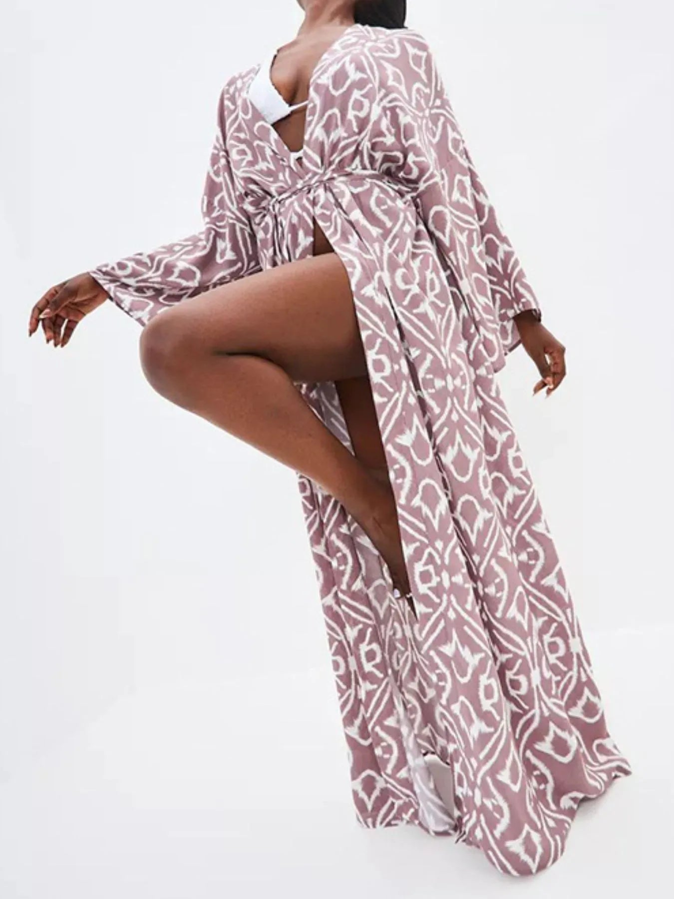 Geometric Print Surplice Beach Cover Up Dress