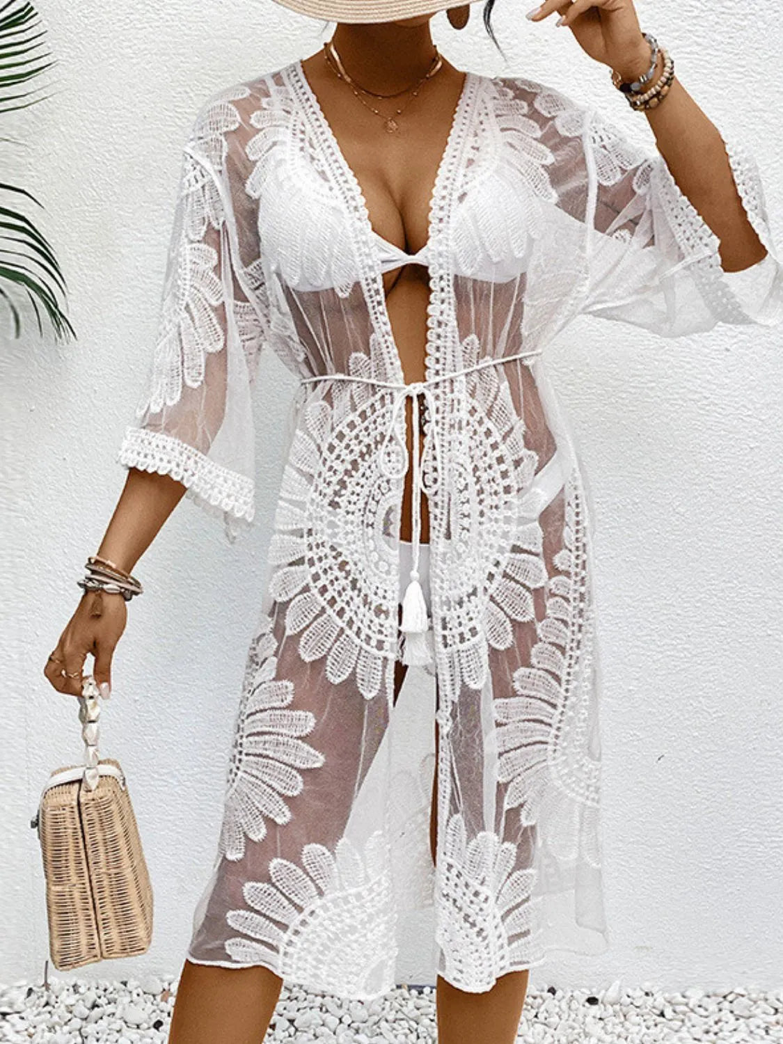 Lace Open Front Longline Cover-Up