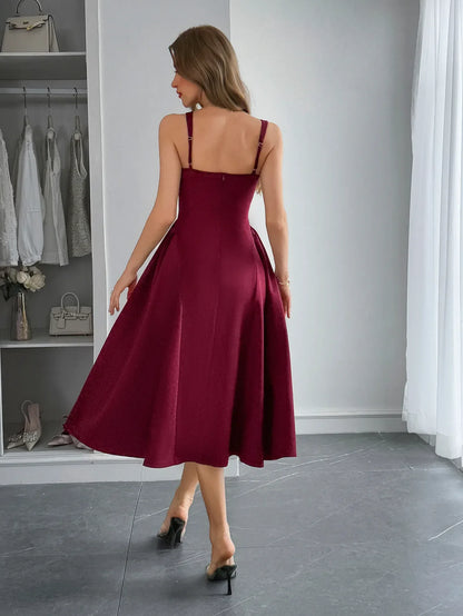Square Neck Wide Strap Midi Dress