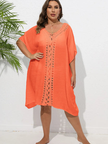 Crochet Trim V-Neck Beach Cover Up Dress