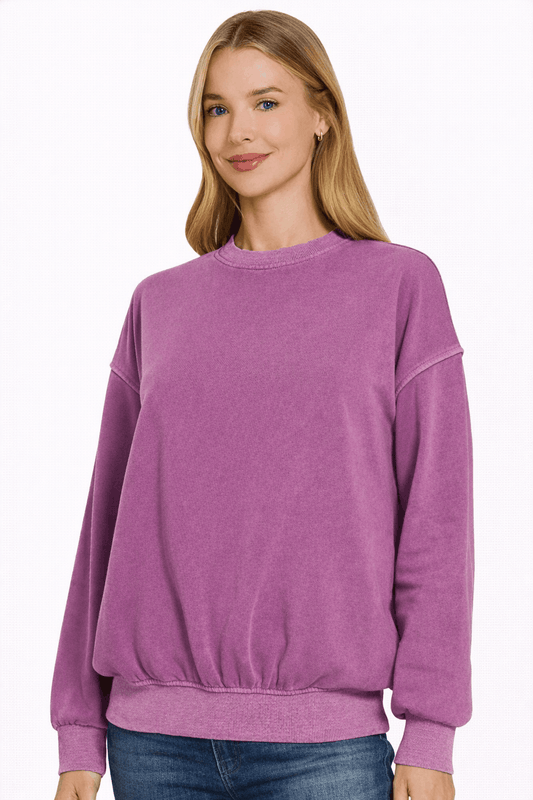 Sweat-shirts Zenana en polaire douce teinte par pigmentation, col rond