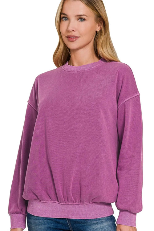 Zenana Soft Fleece Pigment Dye Round-neck Sweatshirts