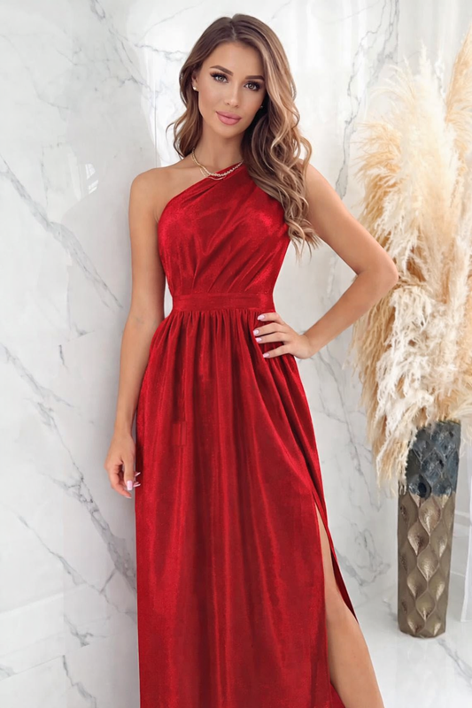 Robe maxi froncée à une épaule fendue