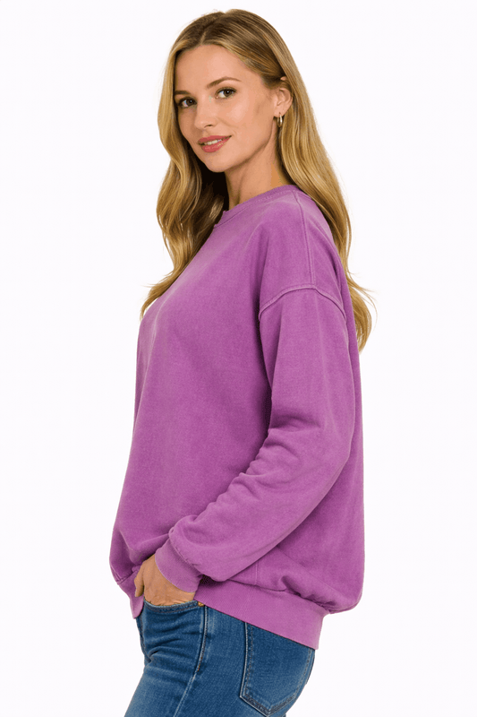 Sweat-shirts Zenana en polaire douce teinte par pigmentation, col rond
