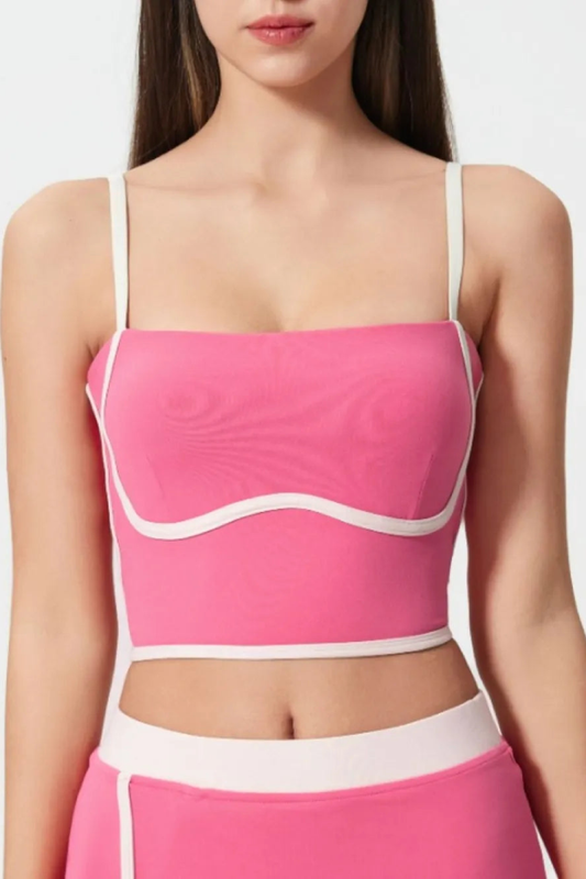 Millennia Contrast Trim Square Neck Active Cami with Detachable Chest Pads