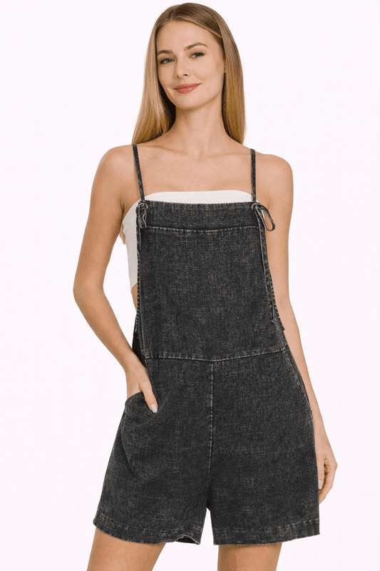 Combinaison-short Zenana en lin lavé à bretelles nouées