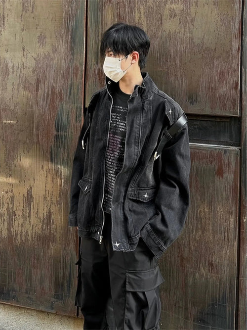 Men's Zip Up Long Sleeve Denim Jacket