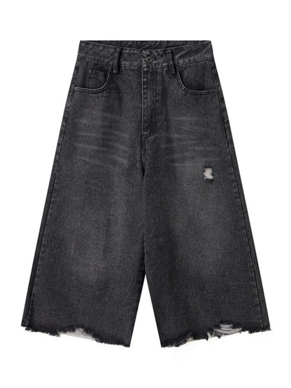 Men's Distressed Wide Leg Denim Shorts