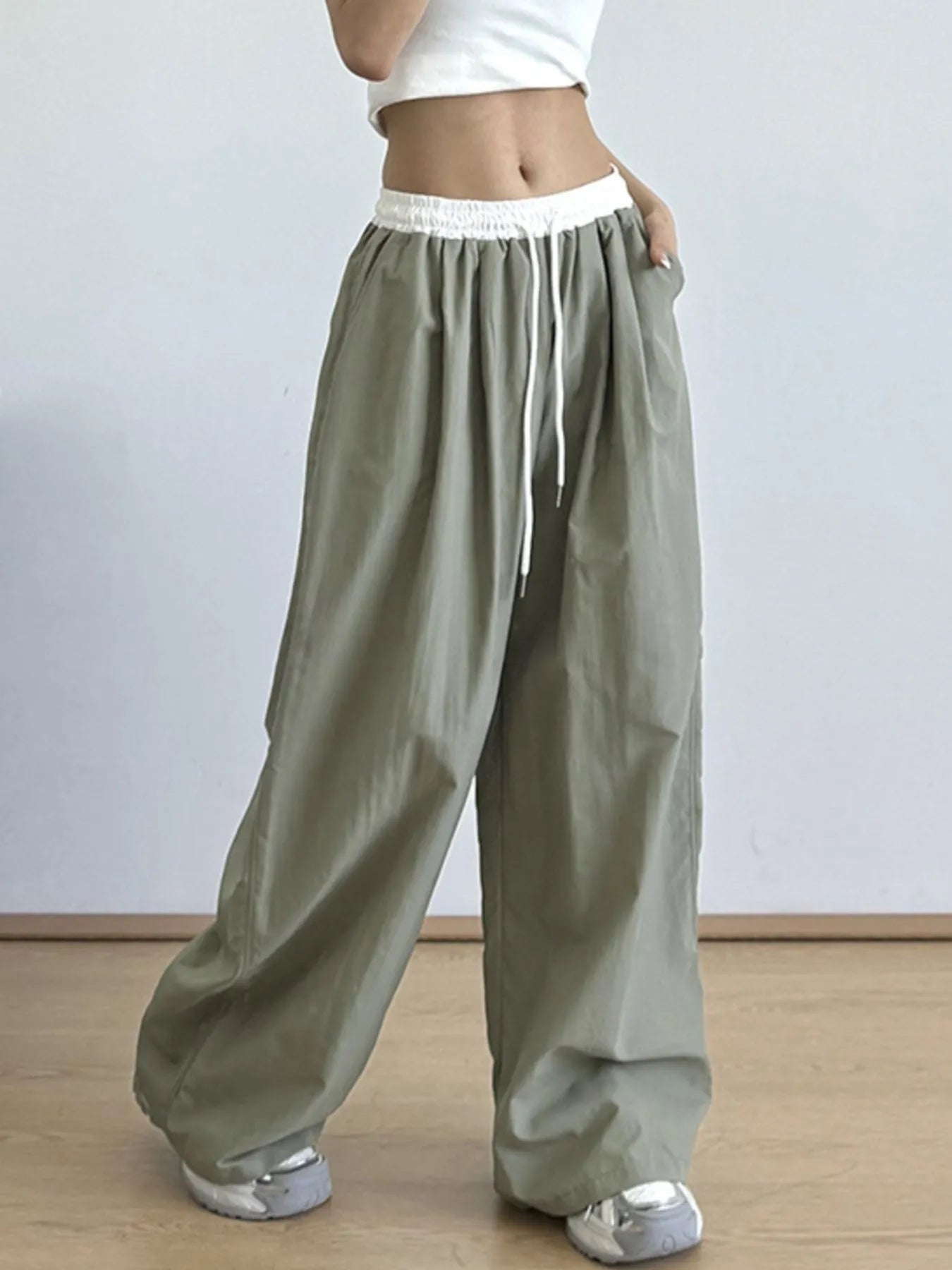 Wide Leg Drawstring Casual Pants