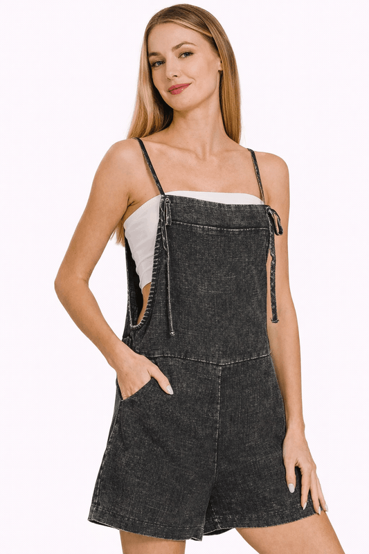 Combinaison-short Zenana en lin lavé à bretelles nouées