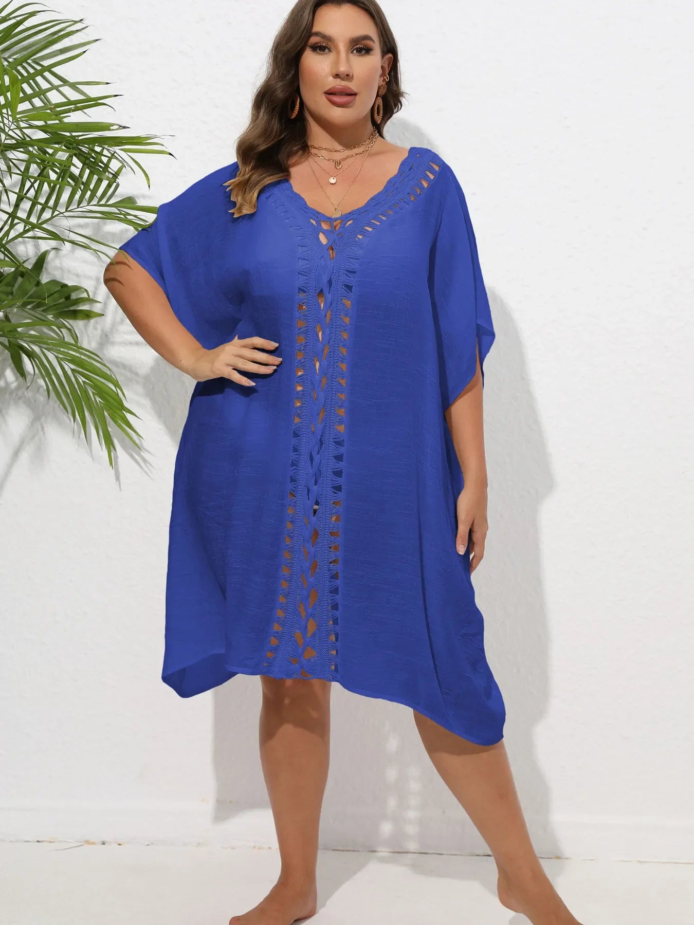 Crochet Trim V-Neck Beach Cover Up Dress