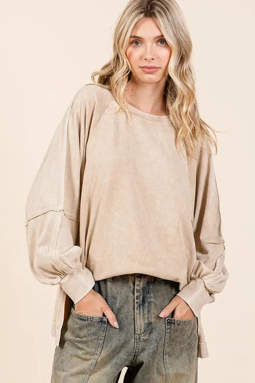 Mittoshop Mineral Wash Raglan Long Sleeve Oversized Top