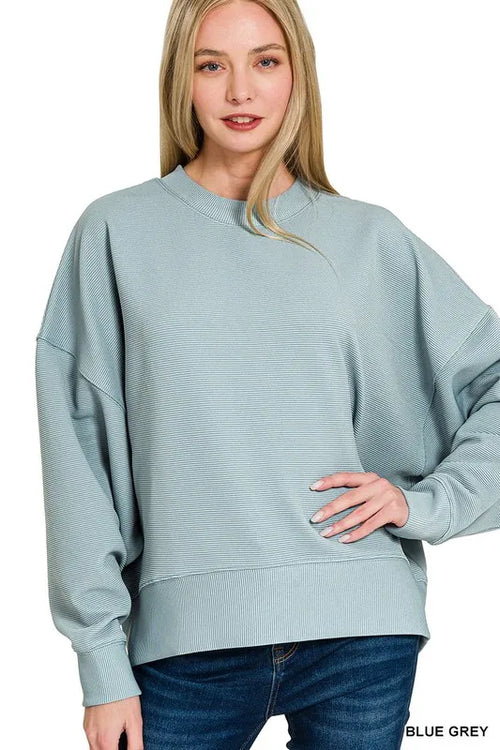 Zenana Ribbed Balloon Sleeve Sweatshirt