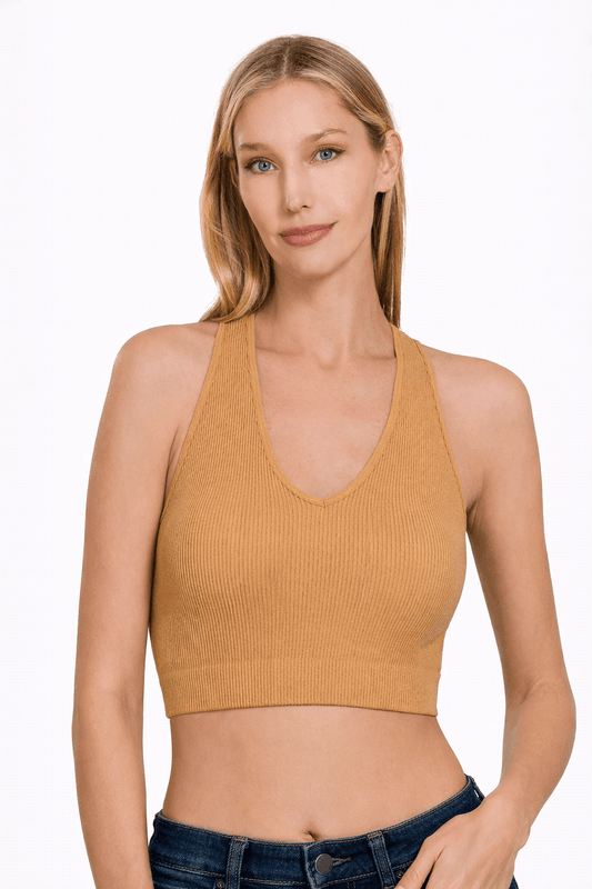 Débardeur court côtelé sans coutures Zenana à dos nageur