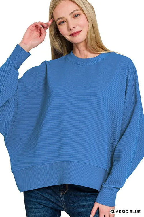 Zenana Ribbed Balloon Sleeve Sweatshirt