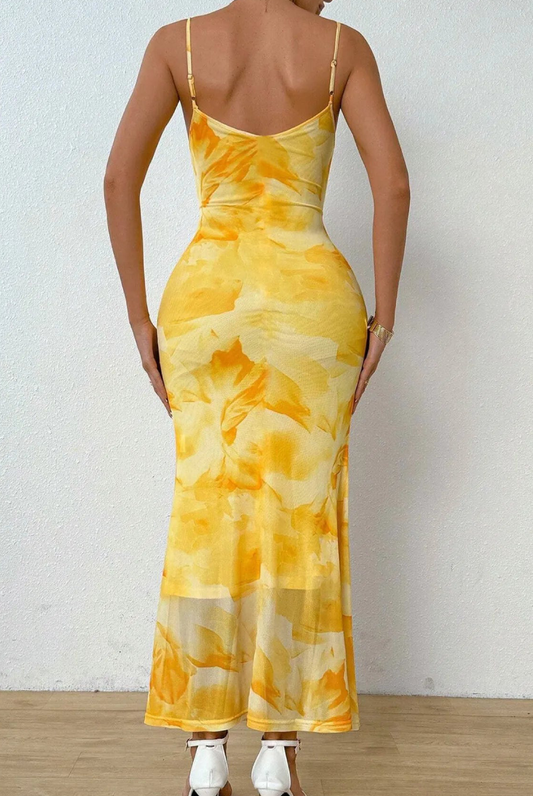 Robe moulante maxi en maille tie-dye