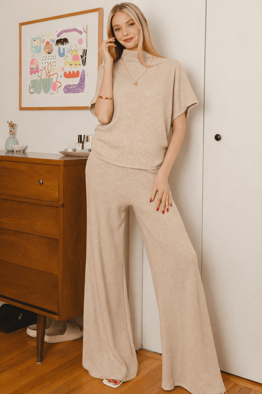 Zenana Sweater Mock Neck Top & Long Pants Set