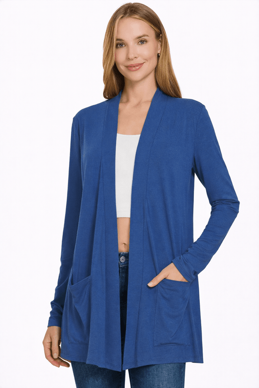 Zenana Slouchy Lightweight Open Front Pocket Cardigan