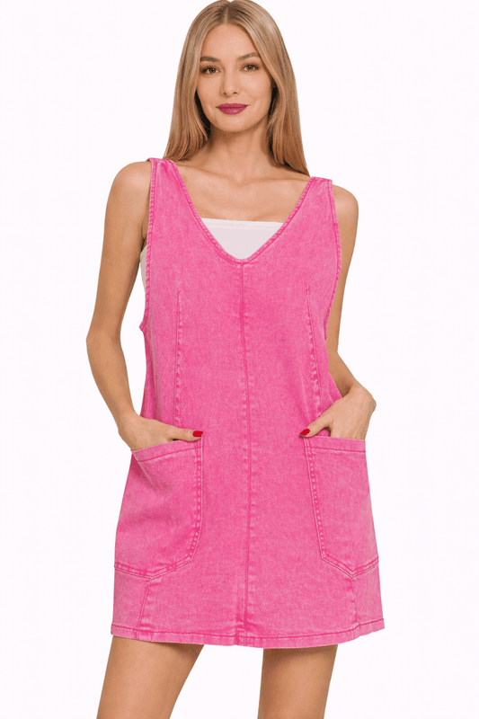 Robe salopette en jean délavé Zenana à bretelles ajustables