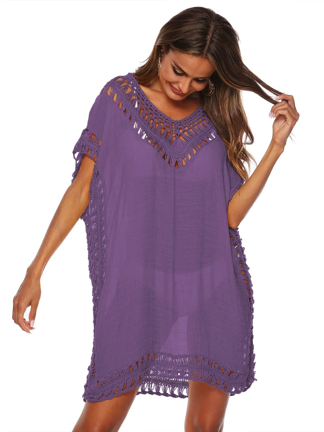 Bohemian Crochet Trim Beach Cover Up Dress