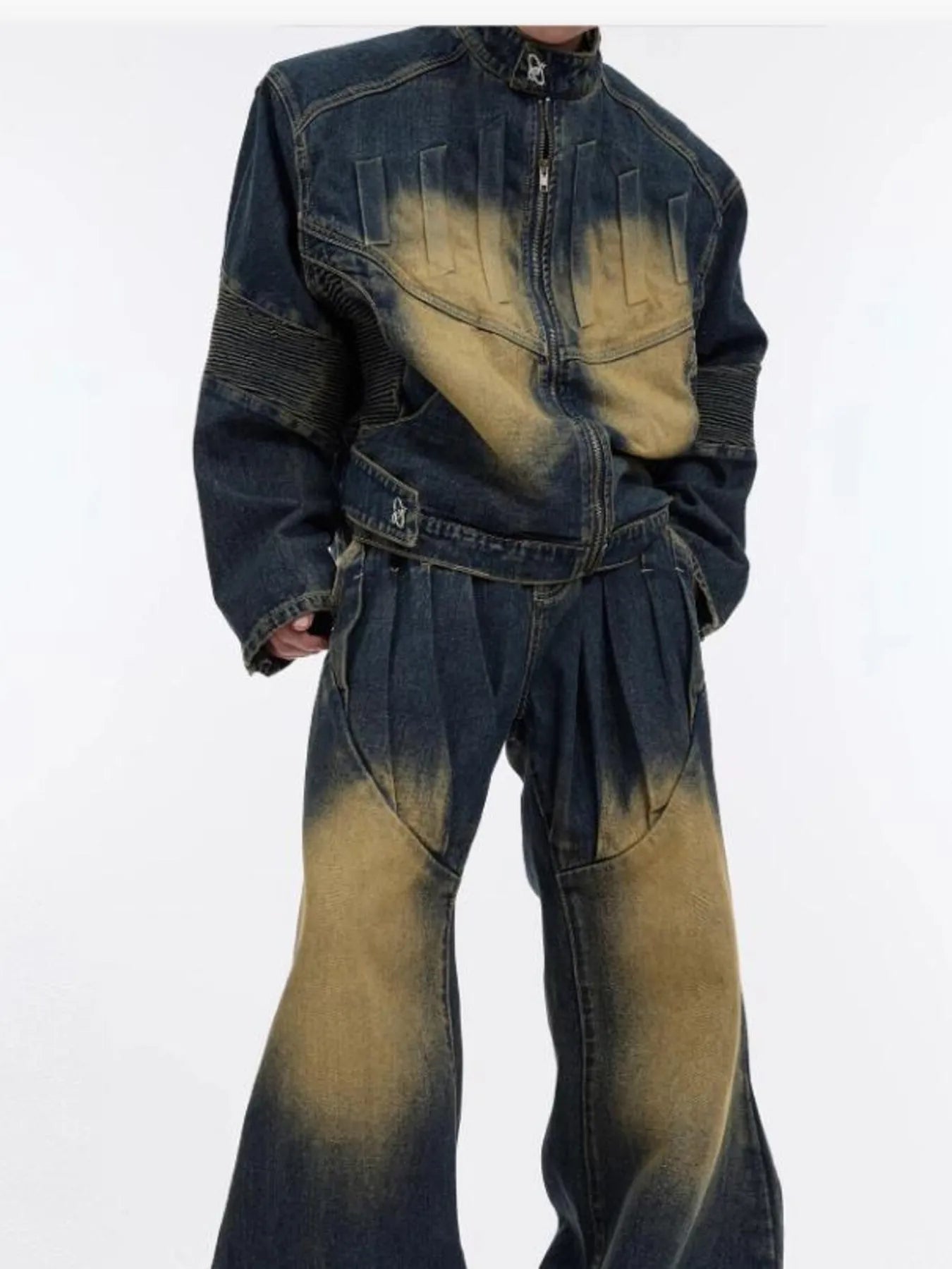 Men's Zip Up Long Sleeve Denim Jacket