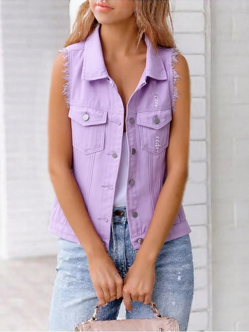 Sleeveless Button Denim Jacket