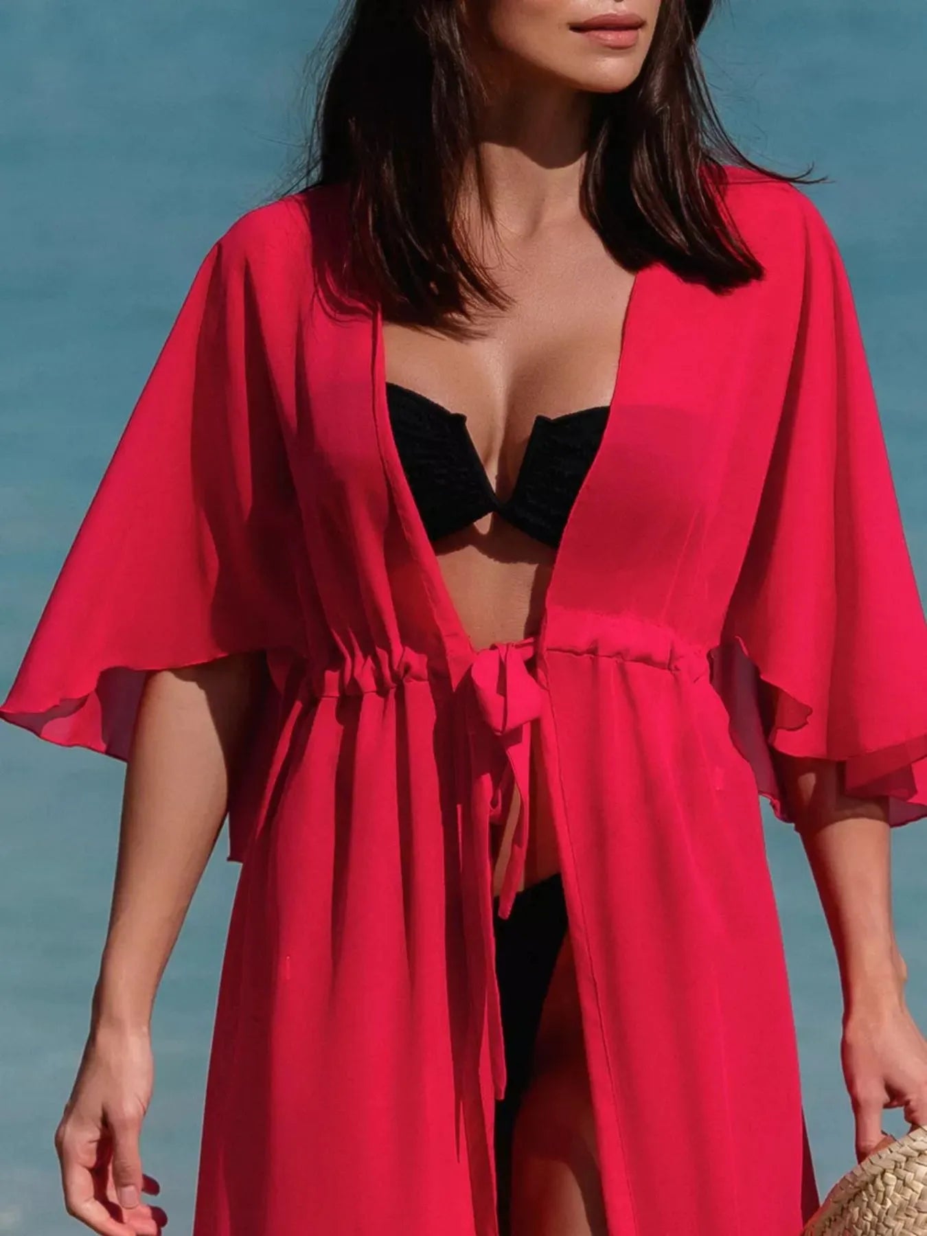 Solid Color Flutter Sleeve Cover-Up