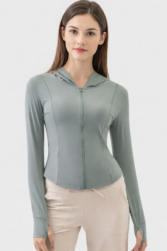 Millennia Pocketed Zip Up Hooded Long Sleeve Active Outerwear