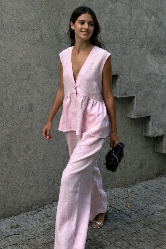 One Button Peplum Top and Pants Set