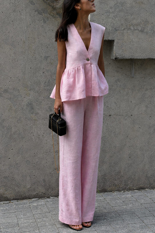 One Button Peplum Top and Pants Set