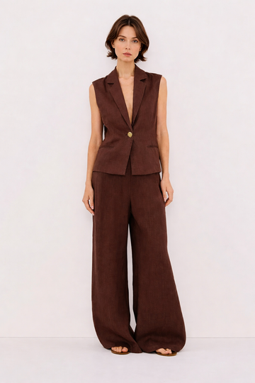 One Button Sleeveless Top and Pants Set