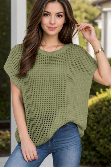 Openwork Round Neck Short Sleeve Cover-Up