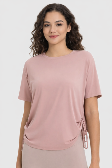 Millennia Drawstring Round Neck Short Sleeve Active T-Shirt