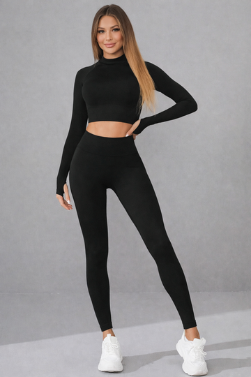 Mock Neck Long Sleeve Top and Leggings Active Set
