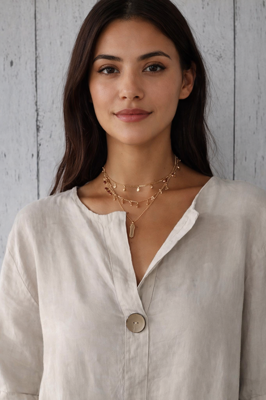 Notched Neck Drop Shoulder Blouse