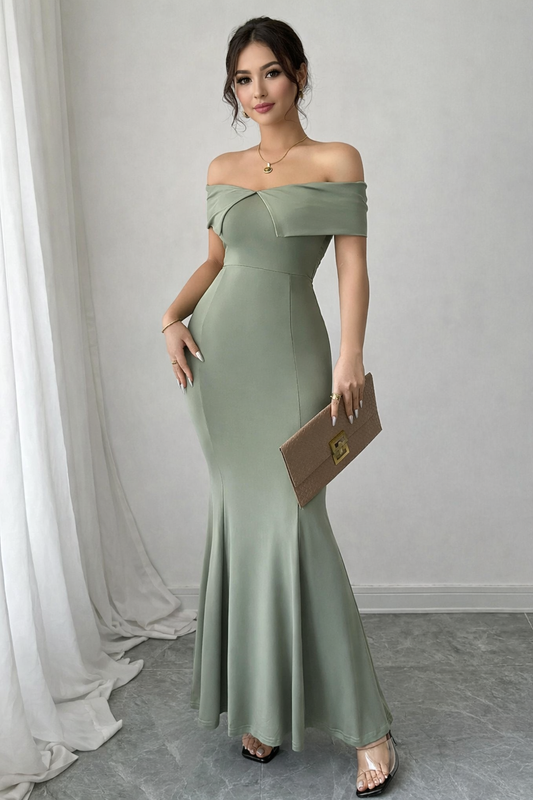 Robe longue sirène à épaules dénudées