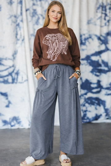 Casual Wide Leg Drawstring Pants