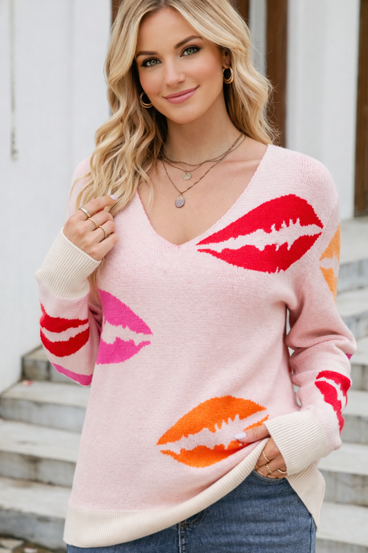 Colorful Lips V-Neck Sweater
