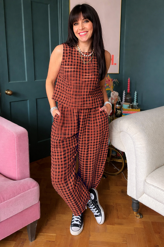 Lovelet Plaid Round Neck Sleeveless Top and Pants Set