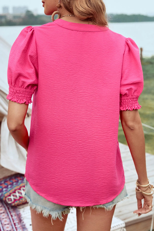 Notched Puff Sleeve Blouse