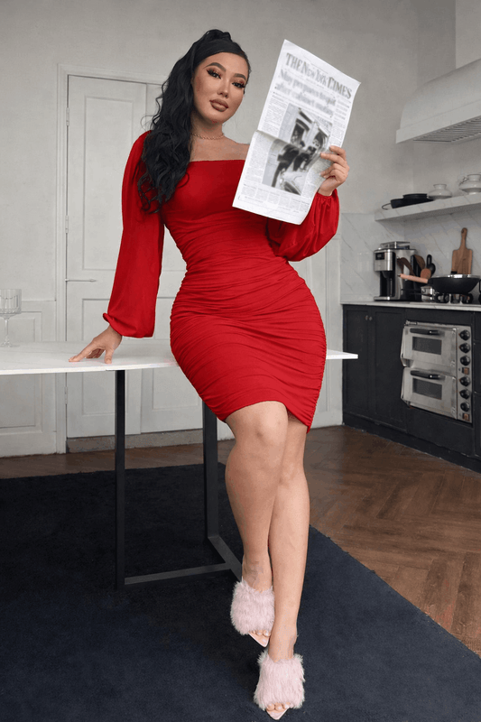 Zip-Back Ruched Bodycon Dress