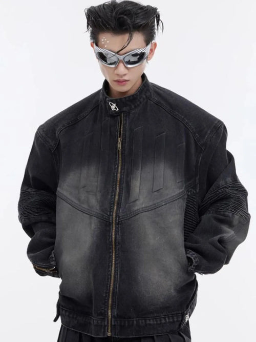 Men's Zip Up Long Sleeve Denim Jacket