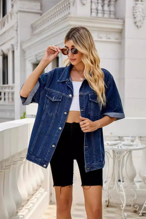 Button Down Half Sleeve Denim Jacket