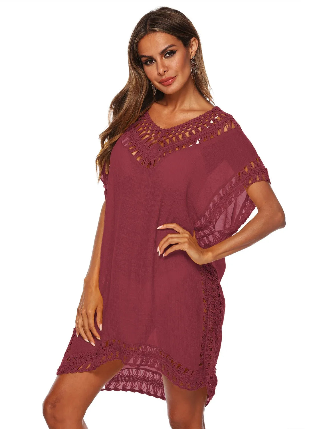 Bohemian Crochet Trim Beach Cover Up Dress
