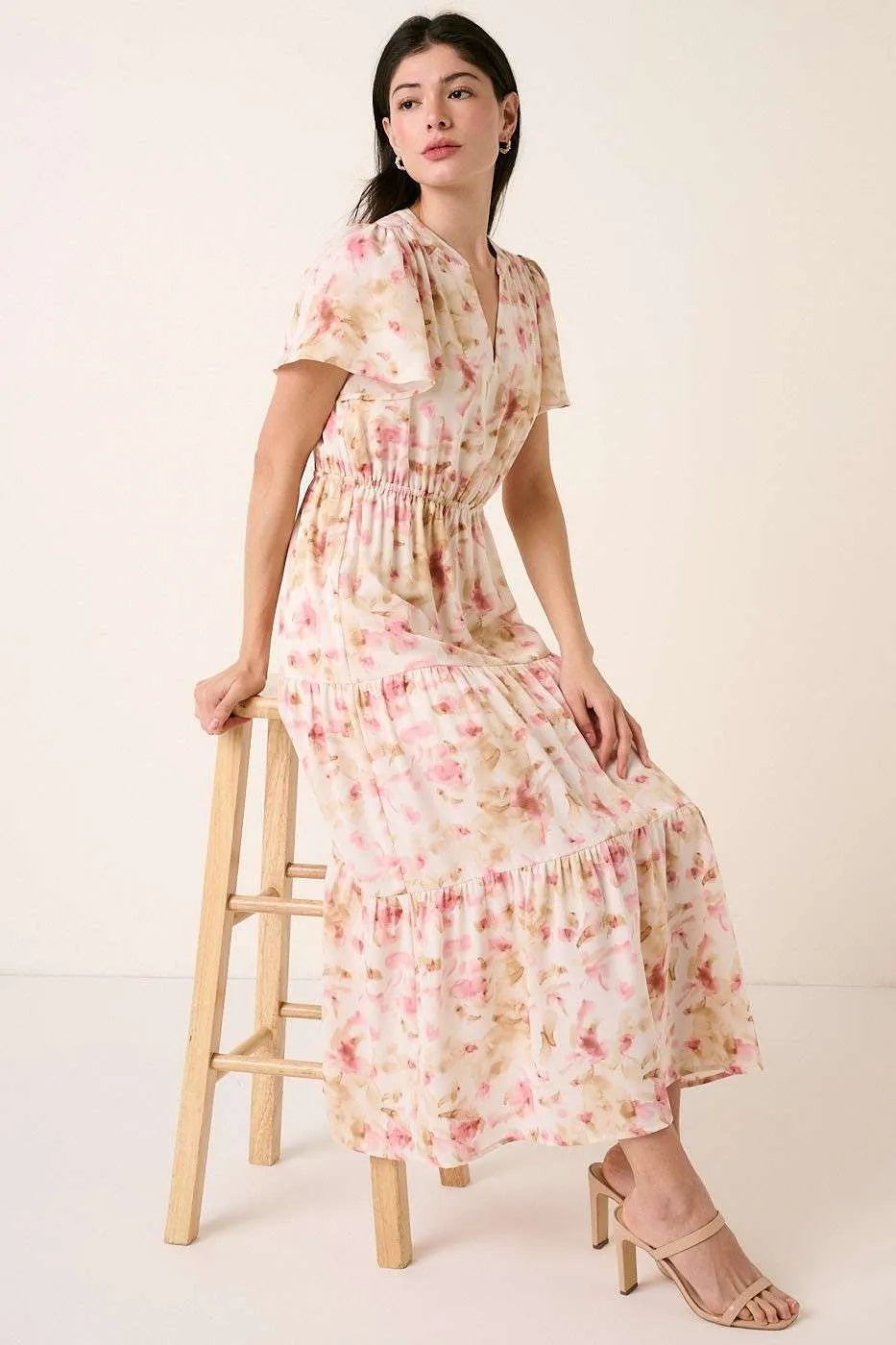 Floral Flutter Sleeve Maxi Dress
