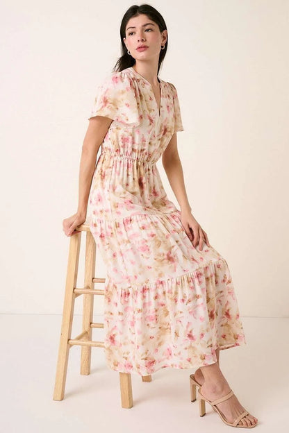 Floral Flutter Sleeve Maxi Dress