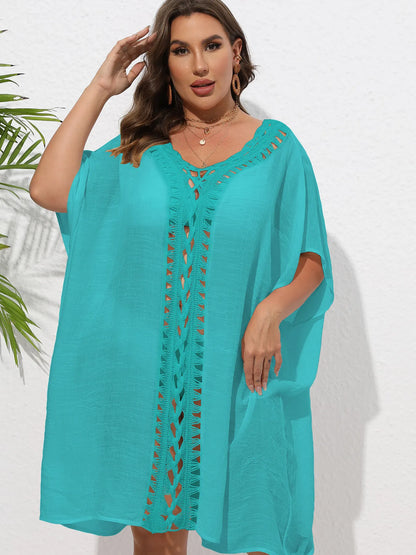Crochet Trim V-Neck Beach Cover Up Dress