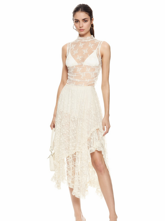 Asymmetrical Lace Midi Skirt