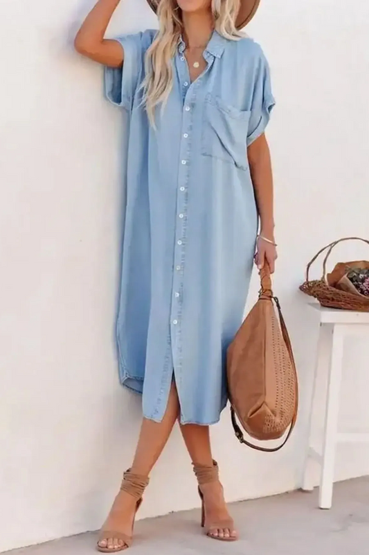 Robe chemise midi en jean boutonnée
